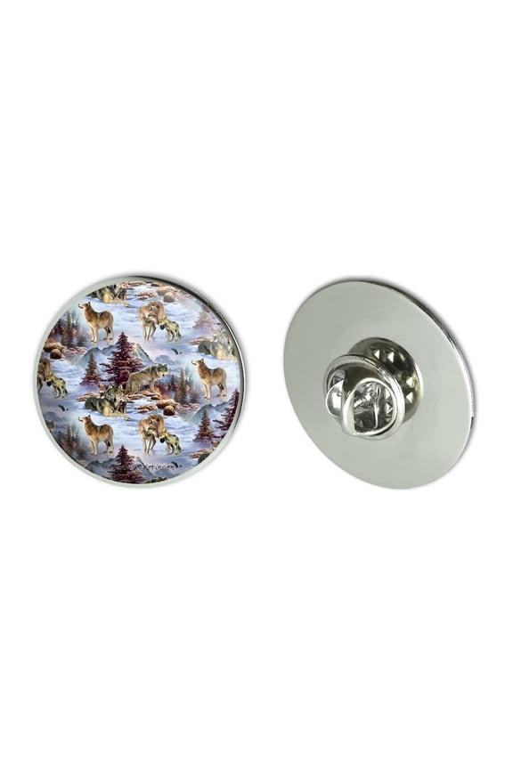 Wolf Pack Baby Wolves Snow Mountains Pattern Metal 1.1" Tie Tack Hat Lapel Pin Pinback