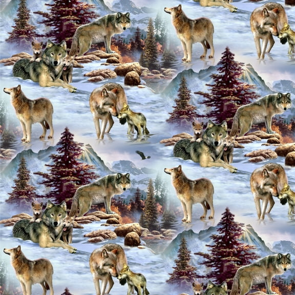 Wolf Pack Baby Wolves Snow Mountains Pattern Premium Roll Gift Wrap Wrapping Paper