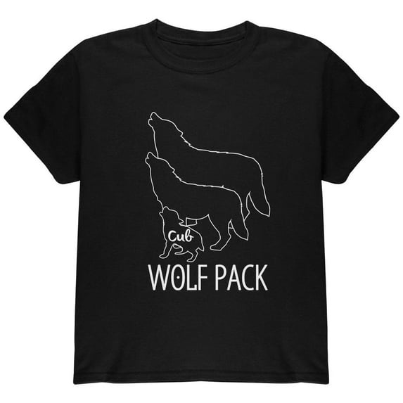 Wolf Pack Cub Baby Child Youth T Shirt Black YLG
