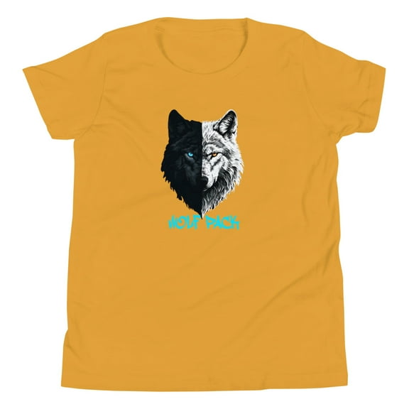 Wolf Pack Family T-Shirt – Matching Pack Leader & Cubs Tee – Cute Wolves Graphic Shirt for Kids,Youth Short Sleeve T-Shirt (Mustard, L)