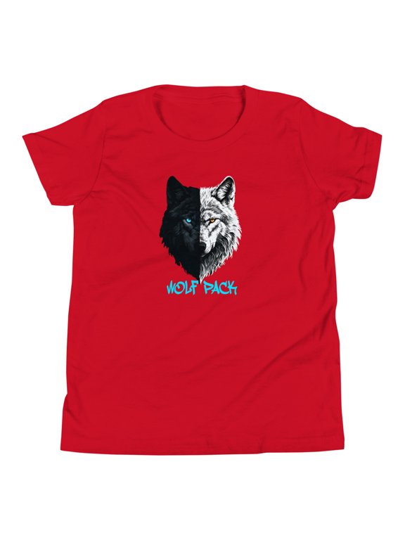 Wolf Pack Family T-Shirt – Matching Pack Leader & Cubs Tee – Cute Wolves Graphic Shirt for Kids,Youth Short Sleeve T-Shirt (Red, S)