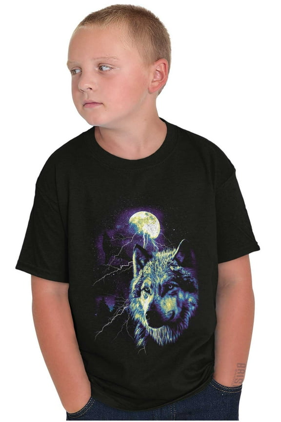 Wolf Pack Howling at Full Moon Crewneck T Shirts Boy Girl Teen Brisco Brands X