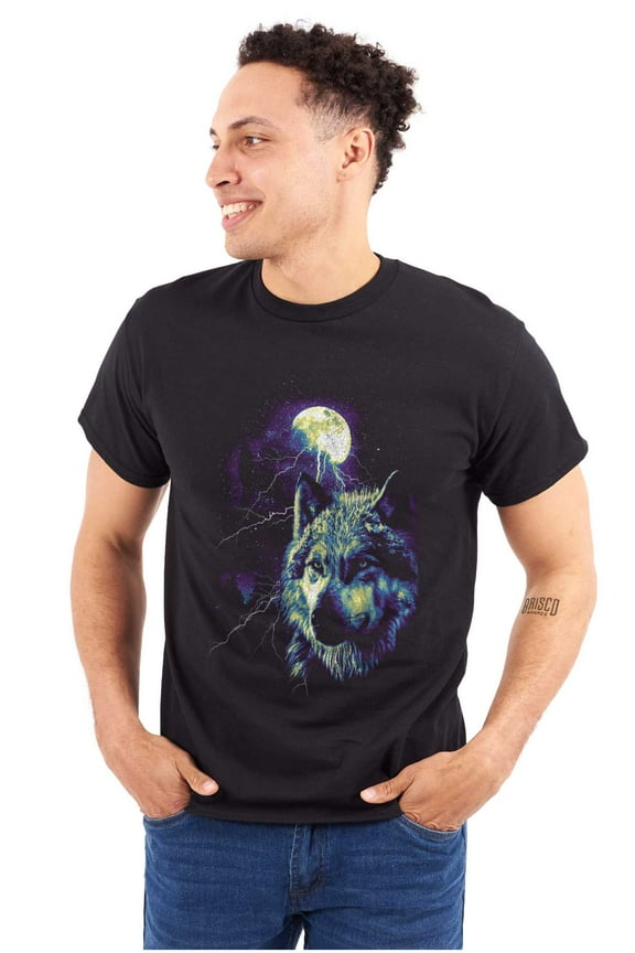 Wolf Pack Howling at Full Moon Men's Graphic T Shirt Tees Brisco Brands S