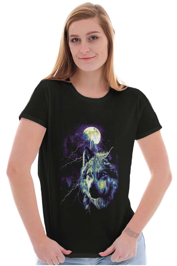 Wolf Pack Howling at Full Moon Womens Slim Fit Graphic Tee Brisco Brands S
