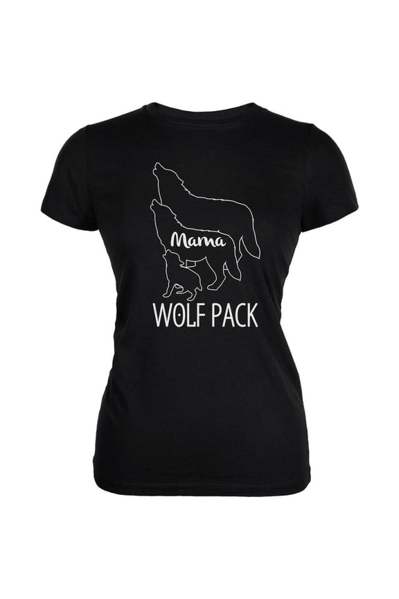 Wolf Pack Mama Mom Mother Juniors Soft T Shirt Black LG