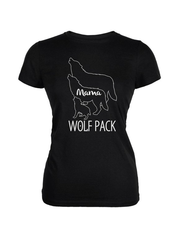 Wolf Pack Mama Mom Mother Juniors Soft T Shirt Black MD