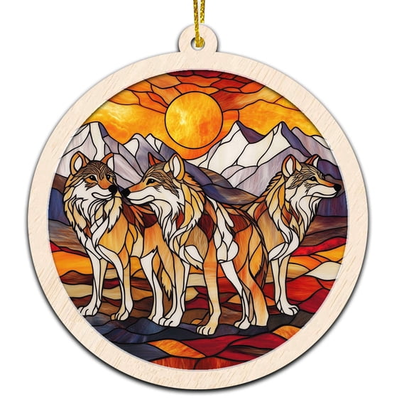 Wolf Pack Stained Glass Suncatcher Ornament  Ornament Gift for Family, Friends, Men & Women, Christmas 2025 Keepsake