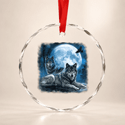 Wolf Pack Starry Wildlife Wolves Wild Animal Moon Night Glass Ornament