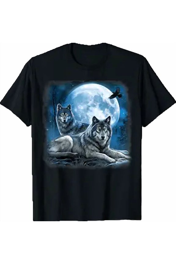 Wolf Pack Starry Wildlife Wolves Wild Animal Moon Night Graphic T-Shirt, Size S-5XL