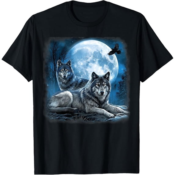 Wolf Pack Starry Wildlife Wolves Wild Animal Moon Night T-Shirt ...
