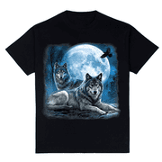 Wolf Pack Starry Wildlife Wolves Wild Animal Moon Night T-Shirt