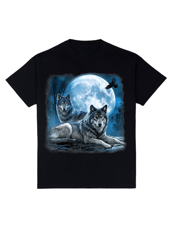 Wolf Pack Starry Wildlife Wolves Wild Animal Moon Night T-Shirt