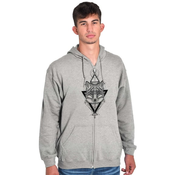 Wolf Pack Triangle Symbol Spirit Animal Unisex Fleece Graphic Zip Up Hoodie Brisco Brands 5X