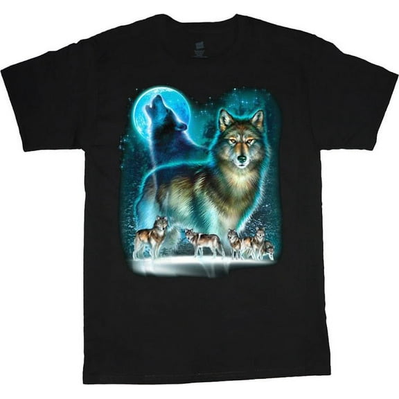 Wolf Pack Wolves Moon Decal T-shirt Men's Tee Black