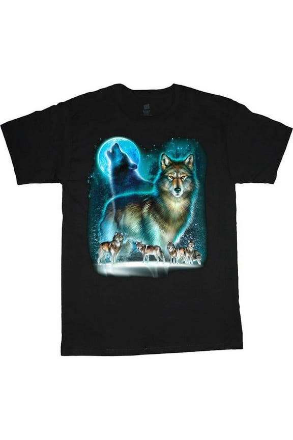 Wolf Pack Wolves Moon Decal T-shirt Men's Tee Black