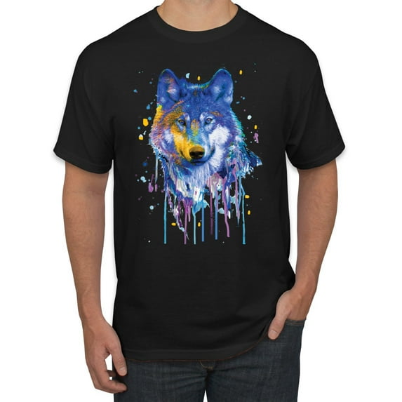 Wolf Painting Splatter Abstract Art Animal Lover Men's Graphic T-Shirt, Black, 3XL