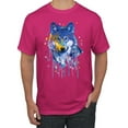 thumbnail image 1 of Wolf Painting Splatter Abstract Art Animal Lover Men's Graphic T-Shirt, Fuschia, 5XL, 1 of 3