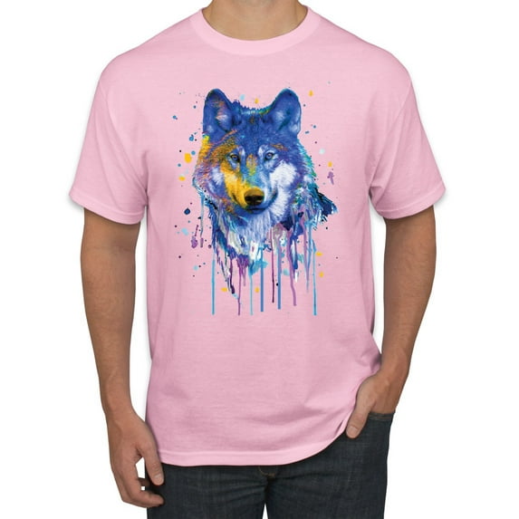 Wolf Painting Splatter Abstract Art Animal Lover Men's Graphic T-Shirt, Light Pink, 2XL