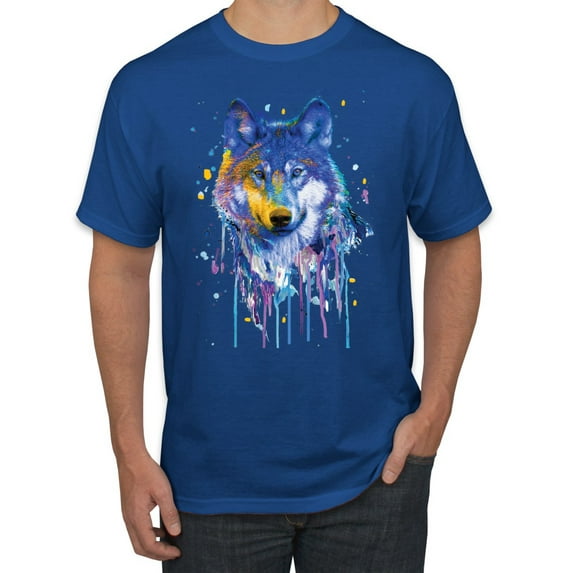 Wolf Painting Splatter Abstract Art Animal Lover Men's Graphic T-Shirt, Royal, 5XL