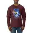 thumbnail image 1 of Wolf Painting Splatter Abstract Art Animal Lover Mens Long Sleeve Shirt, Maroon, Medium, 1 of 3