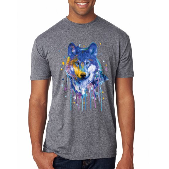 Wolf Painting Splatter Abstract Art Animal Lover Mens Premium Tri Blend T-Shirt, Premium Heather, Medium