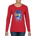 thumbnail image 1 of Wolf Painting Splatter Abstract Art Animal Lover Womens Graphic Long Sleeve T-Shirt, Red, Small, 1 of 3