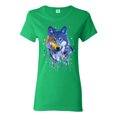 thumbnail image 1 of Wolf Painting Splatter Abstract Art Animal Lover Womens Graphic T-Shirt, Kelly, Medium, 1 of 3
