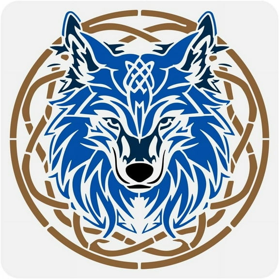 Wolf Painting Stencil 11.8x11.8 Inch Reusable Keltic Wolf Head Plastic Stencil for Wall/Wood/Furniture DIY Home Decor | Theme Craft Drawing Template 1pc