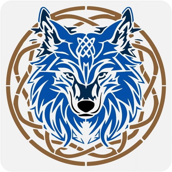 Wolf Painting Stencil 11.8x11.8 Inch Reusable Keltic Wolf Head Plastic Stencil for Wall/Wood/Furniture DIY Home Decor | Theme Craft Drawing Template for DIY