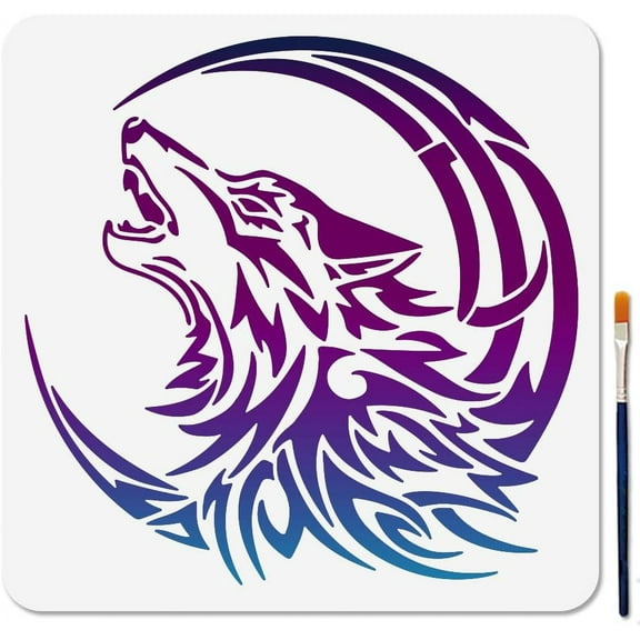 Wolf Painting Stencil Wolf Moon Stencil 11.811.8inch with Paint Brush Howling Wolf Stencil Reusable Animal Template for DIY Making