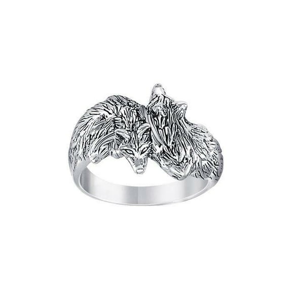 Wolf Pair 925 Sterling Silver Ring Animal Totem Fine Jewelry Loyal Protective