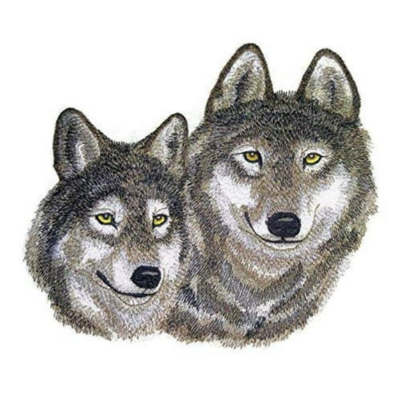 Wolf Pair Embroidered Iron on/Sew patch [7.56" X 7"]