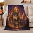 thumbnail image 1 of Wolf Pair in Moonlit Forest with Golden Circle, Serene Wildlife Motif for Wolf Lovers, Housewarming Gift, Cozy Flannel Blanket for Cabin and Living Room, Rustic Home Decor, 1 of 9