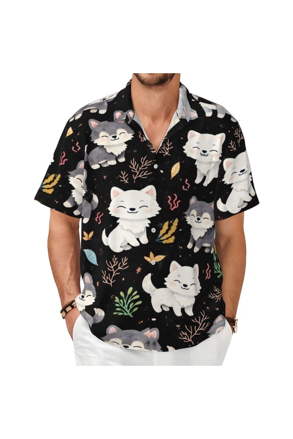 Wolf Pattern Men'S Short-Sleeved Shirts with All-Over Prints for Indoor and Outdoor Wear