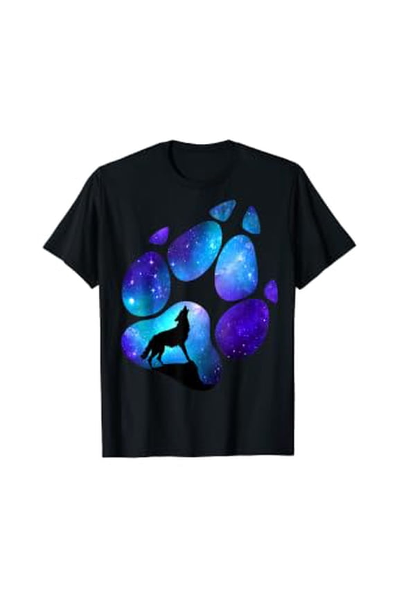 Wolf Paw Galaxy Wild Lone Wolves Double Exposure Stars Moon T-Shirt