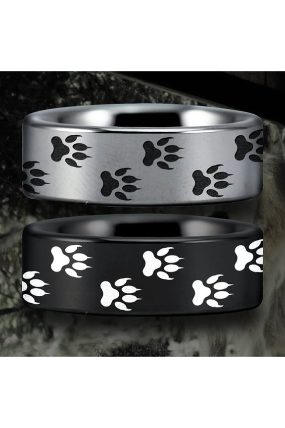 Wolf Paw Print Tungsten Carbide Ring