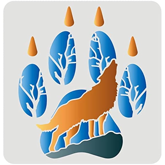 Wolf Paw Stencils 11.8x11.8inch Reusable Wolf Howl Drawing Stencils Wolf Stencil for DIY Craft Animal Foot Print Stencils for Painting on Wood Floor Furniture Wall and Paper