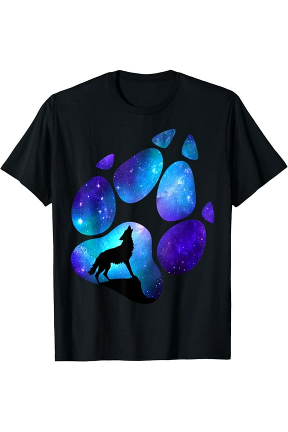 Galaxy Wild Lone Wolves Stars Moon Wolf Mens T-Shirt