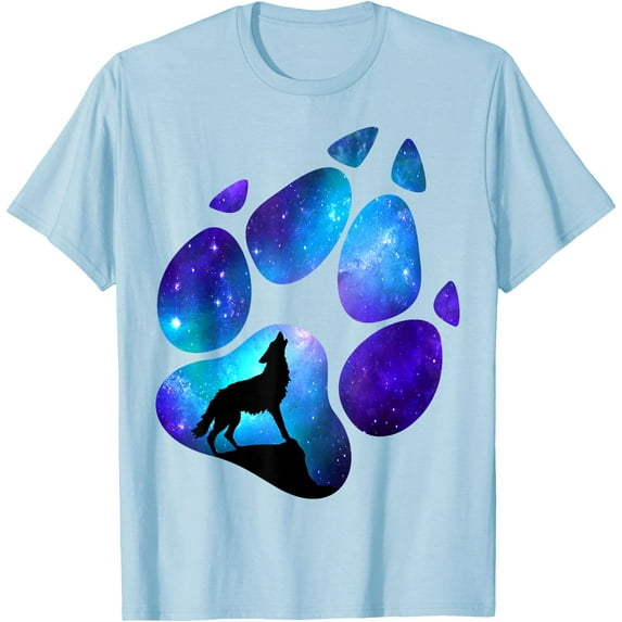 Wolf Paws Galaxy Wild Lone Wolves Stars Moon Wolf Unisex T-Shirt for Men Women Kids Toddler,Light Blue Color,Size 2XL