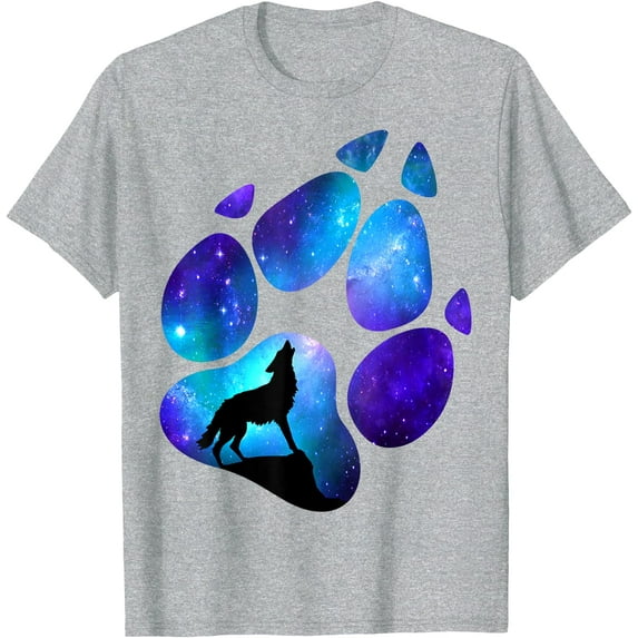 Wolf Paws Galaxy Wild Lone Wolves Stars Moon Wolf Unisex T-Shirt for Men Women Kids Toddler,Sport Grey Color,Size YM