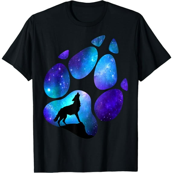 Wolf Paws Galaxy Wild Lone Wolves Stars Moon Wolf Unisex T-Shirt for Men Women Kids Toddler