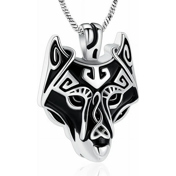Wolf Pendant Necklace for Men 316 Stainless Steel Cremation Jewelry Viking Wolf Head Urn Necklace Ashes Keepsake Wolf Jewelry Gift