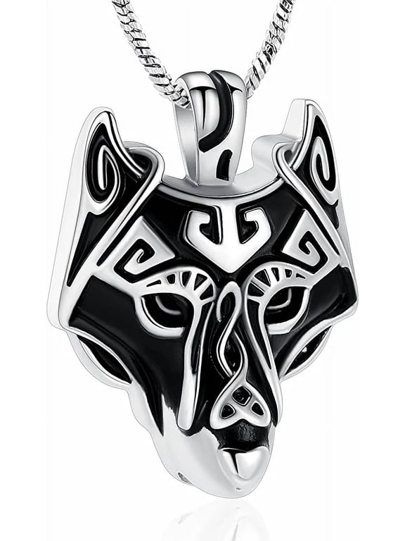 Wolf Pendant Necklace for Men 316 Stainless Steel Cremation Jewelry Viking Wolf Head Urn Necklace Ashes Keepsake Wolf Jewelry Gift