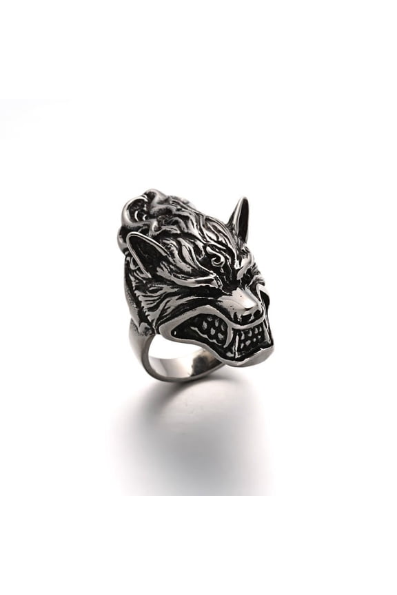 Wolf Personalized Retro Men's 304 Stainless Steel Finger Rings Silver 17~23mm