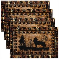 Wolf Placemats for Dining Table Set of 4 Farmhouse Wild Animals Footprints Washable Fabric Table Mats Placemat Cow Fur Table Mats Rustic Cabin Country Brown Black PlacematsRoom 18"x12"