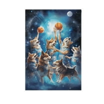 Wolf Play Basketball Garden Flag House Banner 12" x 18" Double Sided Outdoor Yard Decoration