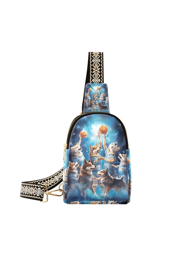 Wolf Play Basketball Sling Backpack Crossbody Shoulder Bags Waist Packs Multipurpose Men Women Chest Bag for Travel Hiking Sports