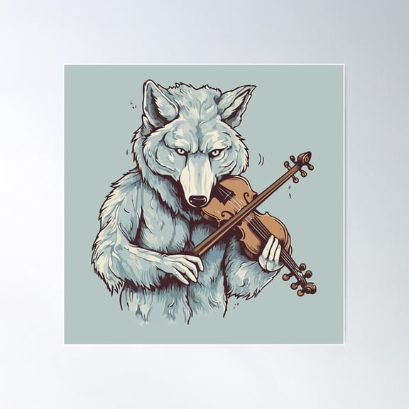 Wolf Playing Violin Poster Wall Art, Modern Wall Decor For Living Room Bedroom, 17x17 UNFRAMED