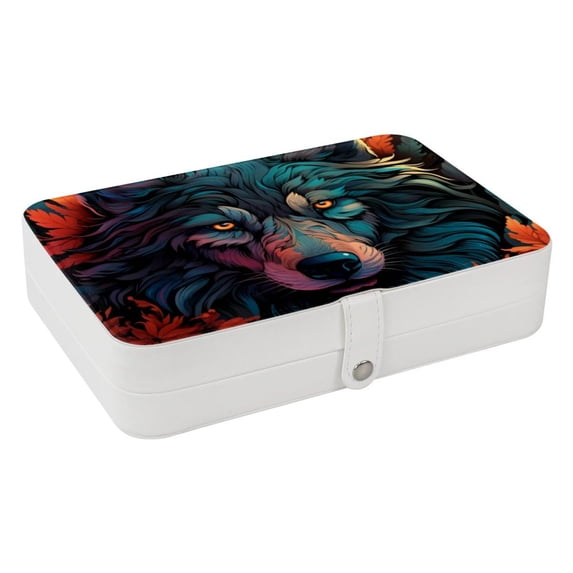 Wolf Portable PU Leather Necklace Organizer Box with Removable Compartment, Earring Holder, and Jewelry Display