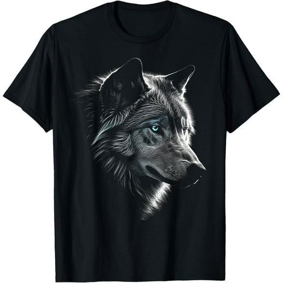 Wolf Portrait Blue Eyes - Artwork | Animal Motif Wolf T-Shirt Tops Tee